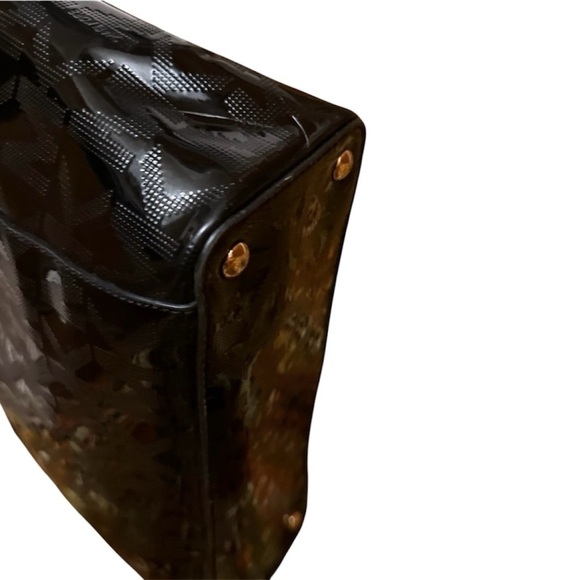 Michael Kors Jet Set Black Metallic Leather Tote Bag Purse - Picture 4 of 6